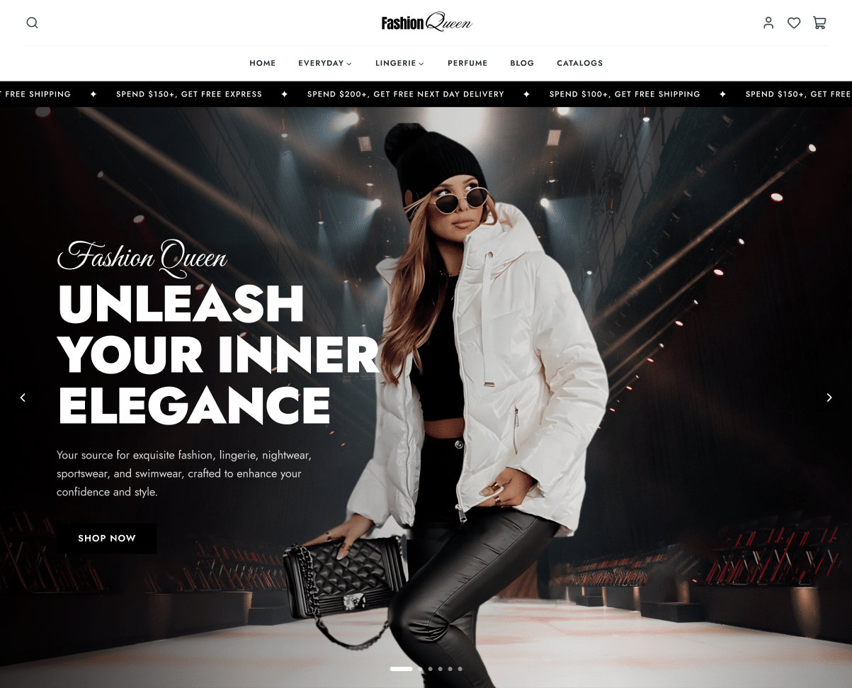Fashion Queen home page on desktop