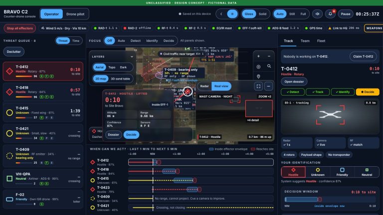 Bravo C2 counter-drone console on a laptop and phone