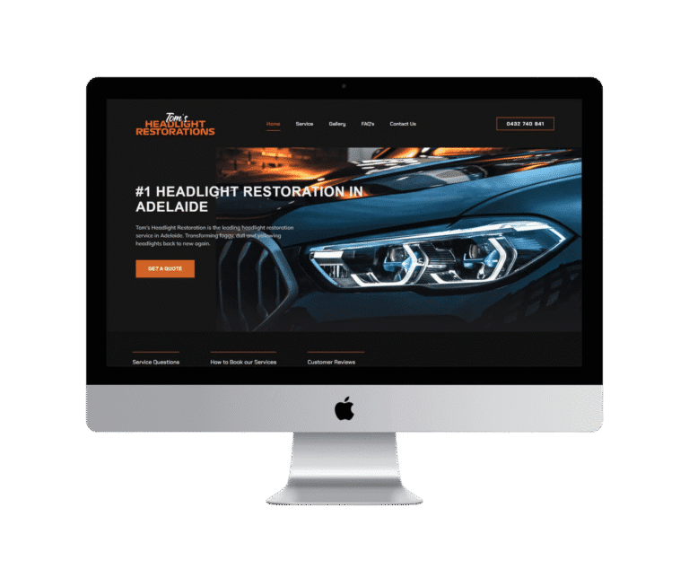 Tom's Headlight Restorations website on desktop and mobile