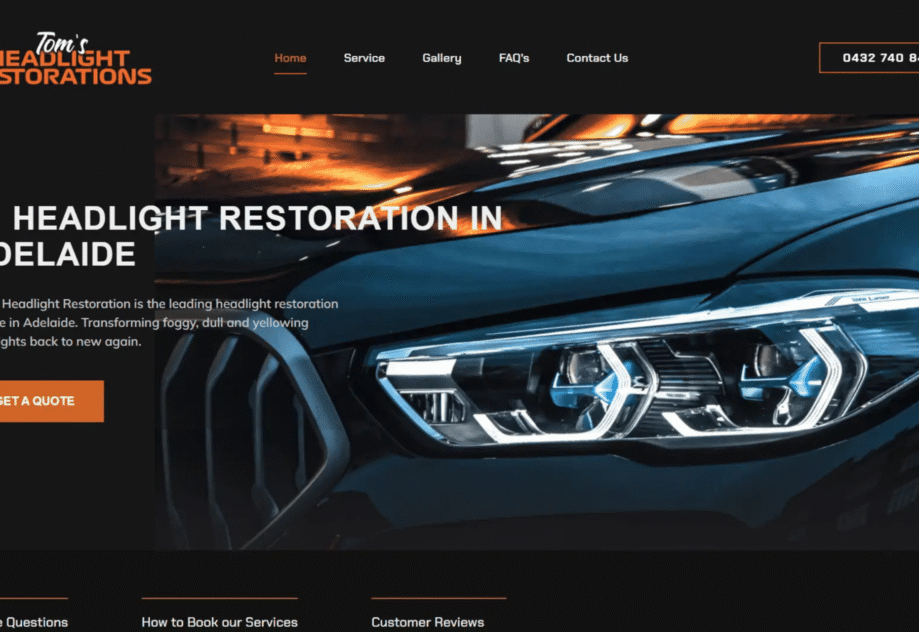 Tom’s Headlight Restorations is a small local business offering a niche automotive service: restoring cloudy or yellowed car headlights to like-new condition.